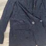 ZARA Jacquard Navy Blue Floral Double Breasted Long Silky Blazer Size Medium Photo 6