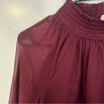 Joie NWT  Burgundy Wine Long Sleeve Sheer Smocked Blouse Photo 3