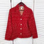 Coldwater Creek Geometric Fair Isle Embroidered Button Up Jacket Red Medium Photo 8