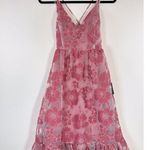 NWT Lulus Dress Pink Feeling Like Forever Rose Jacquard Lace Up Midi Flowy Large Photo 5