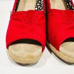 Toms Classic Red Canvas Wedge Espadrille Peep Toe Shoes Sandals Photo 2