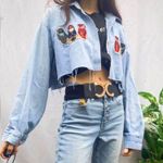 Embroidered vintage denim cropped button up Blue Size M Photo 0