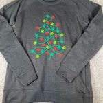 Womens Gray Crew Neck Long Sleeve Sweatshirt Christmas Paw Print Tree Large Photo 0