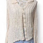 NWT Open Knit White Neutral Clean Girl Cardigan Boho CottageCore CoastalCowgirl Tan Size L Photo 0