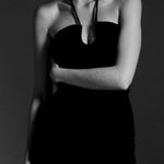 ZARA Ruched Black Halter Mini Dress Size Medium Photo 0