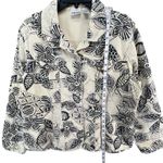 Chico's Shirt Jacket Women L Cream Black Floral Cotton Boho Chic Indie Casual Photo 6