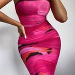 House Of CB Pink Black Sasha Multicolored Strapless Ruched Bodycon Midi Dress Photo 1