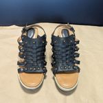 Fossil  Cassidy Woven Wedge Sandals Leather Black Womens 7.5 Espadrilles Heels Photo 2