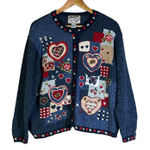 Vintage Heirloom Collectibles Cardigan Womens XL Blue Patchwork Embroidered Photo 0