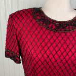 Papell Boutique Vintage 80s  Evening Red Silk Beaded Top Women's Size Large Photo 3