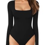 MANGOPOP  Square Neck Long Sleeve Bodysuit in Black, Size M​​​ Photo 0