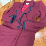 Vintage Maroon Wool Topper Coat Navy Trim Size 16 Burgundy Navy Blazer Dress EUC Red Photo 10