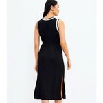 Loft  Crochet Trim Jersey Knit Sleeveless Belted Midi Dress Black Tan XS‎ Photo 4