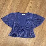 Urban Outfitters Small Purple Velvet Ribbed V-Neck Cropped Blouse Shirt Photo 1