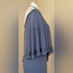 Kara J NWTS Overlay Asymmetrical Maxi Evening Dress Dusty Blue Sheer Bea… Photo 7