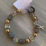 NWT Swarovski crystal chunky bracelet with gold & drum beads Silver Photo 0