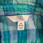 Time & Tru Blue Green Plaid Sleeveless Button Down Tank Top Cotton Blouse Sz M Size M Photo 5