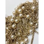 Gold Chain Fringe Necklace With Dangling Faux Pearls Adjustable Hook Closure Sta Photo 4