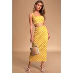 Toby Heart Ginger Lulus Selena Yellow Polka Dot Midi Fitted Pencil Skirt Size XS Photo 1