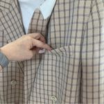 Sandro Paris Blush Beige Plaid Double Breasted Long Women Blazer size 10 / EU 40 Photo 3