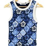 Daydreamer Tank Top Blue Hibiscus Floral White Trim Sleeveless Small New Photo 0