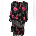 Saint Romei Vintage 80s Floral Silk Midi Dress Large Black Photo 1