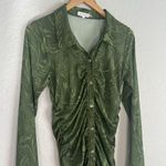 Good American Mesh Ruched Green Sheer Dress Beach Boho Hippie Mini Button Up Photo 3