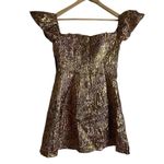 Aidan Mattox Metallic Copper Jacquard Dress Off The Shoulder Mini Size 10 Photo 8