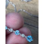 925 Sterling Silver Necklace With Blue & Clear Gemstone Pendant Photo 5