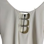 Alice + Olivia  Ecru Crystal-Embellished Scoop Neck Cutout Crepe Bodysuit Small Photo 4