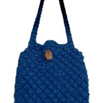 Vintage Crochet Handcrafted Wood Button Blue Handbag 1970s Photo 0