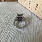 Large Purple Emerald Cut Stone Silver Ring “Violette” China Amethyst Art Deco Jewelry Photo 6