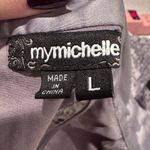 My Michelle  Gray Satin Sleeveless Ruched Floral Top Size Large Witchy Fairy Photo 4