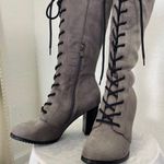 Witchy Whimsygoth Faux Suede Dark Light Gray Lace Up High Heel Boots US 9.5 Photo 1