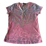 Apt. 9  Pink Paisley Y2K Beaded V-Neck Short Sleeved T-Shirt Photo 0