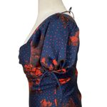 ASOS  design navy red floral polka dot cutout puff sleeve midi dress Photo 4