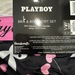 Playboy NWT  bra and boyshort set in black and pink with a bunny and heart print Photo 3