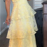 Lulus NWT Glamorous Sweetie Yellow Burnout Tie-Strap Bustier Midi Dress Size M.  Photo 0