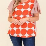 CES FEMME Contrast Polka Dot Blouse Top in Burnt Orange Size 3X New w/o Tag Photo 0
