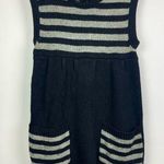 LUX Black Gray Striped Knit Empire‎ Waist Sleeveless Babydoll Sweater Dress Photo 0