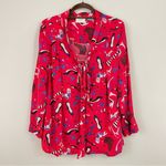 Anthropologie  Maeve Rory Tie-Neck Blouse Heels Print 3/4 Sleeves Button Up‎ 16W Photo 2