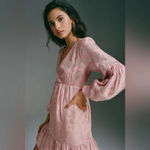 Anthropologie Jolene Jacquard Mini Dress Pink Shimmer Sparkle Puff Sleeve XS NWT Photo 2