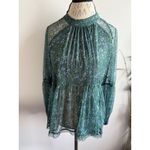 Free People  Floral Sheer Mock Neck Peplum Blouse Green Blue Size Medium Photo 1