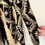 Cato  Beige Black Gold Metallic L Drape Open Front Tribal Cardigan Fringe Boho Photo 4