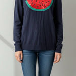 J.Crew Factory Watermelon Teddie sweater in navy blue cotton with sequin details Pink Size L Photo 0