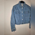 OAT New York Cropped Denim Jacket Waist Drawstrings Size‎ Small Oversized NWT Blue Photo 4