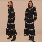 Farm Rio ‎ Embroidered Long Sleeve Tiered Maxi Dress Black XS Photo 3