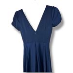 Lulus NWOT Epitome Of Romance Navy Blue Satin V-Neck Puff Sleeve Maxi Dress XXS Photo 8