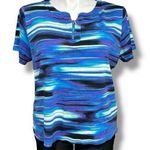 Rafaella Womens T Shirt Top Round Neck Pullover Short Sleeve Stripes Blue Purple Photo 0