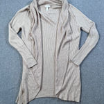 Leith Ribbed Knit Open Cardigan Sweater Women's XS Tan Oatmeal Drape Collar Photo 0